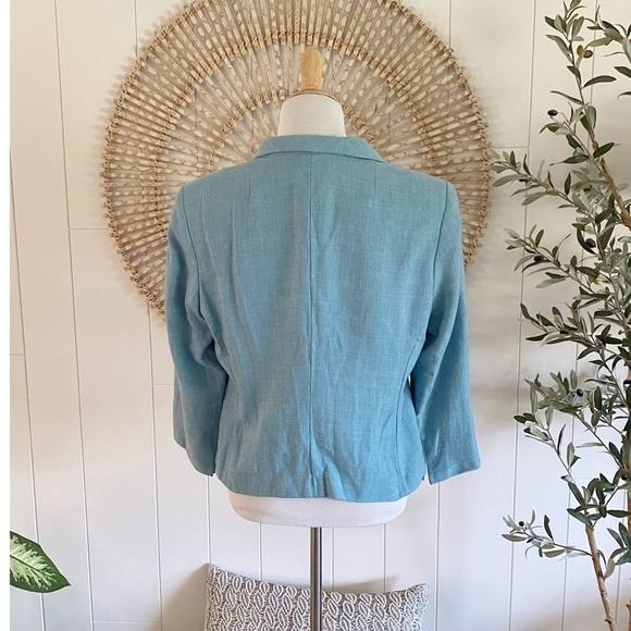 Linen Blazer AKRIS For Bergdorf Goodman Cashmere Linen Aqua Blue Blazer Size 14 - Picture 4 of 11